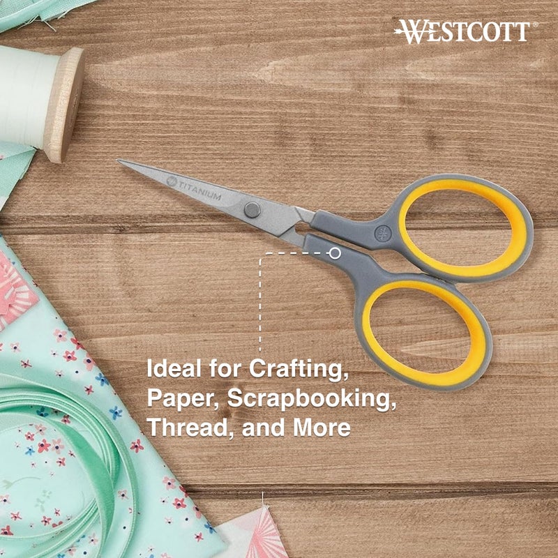 Westcott 4" Embroidery Scissors with Titanium-Bonded Blades, for Crafting, Sewing & More, Gray/Yellow - Image 4